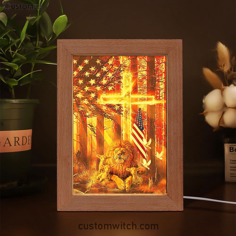 Lion & Lambs Frame Lamp Art - Christian Frame Lamp - Religious Gifts Night Light