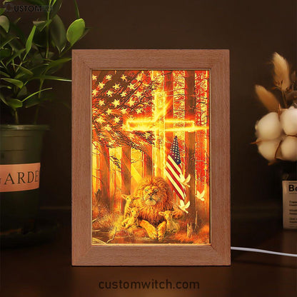 Lion & Lambs Frame Lamp Art - Christian Frame Lamp - Religious Gifts Night Light
