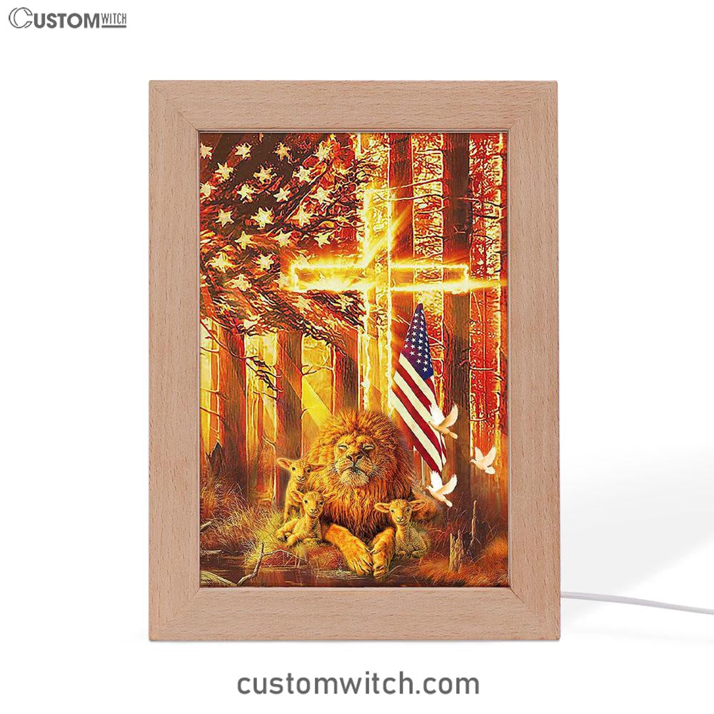 Lion & Lambs Frame Lamp Art - Christian Frame Lamp - Religious Gifts Night Light