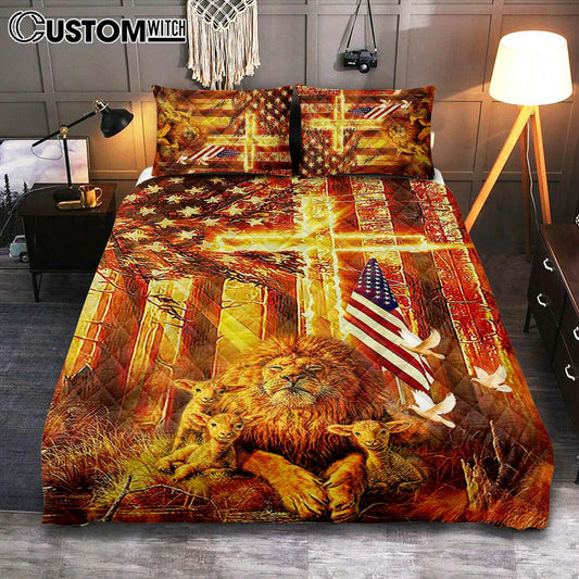 Lion & Lambs Quilt Bedding Set Bedroom - Christian Cover Twin Bedding Quilt Bedding Set - Religious Quilt Bedding Set Prints
