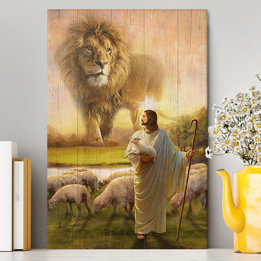 Lion Lambs Walking With Jesus Canvas - Lion Canvas Print - Christian Wall Art - Religious Home Decor