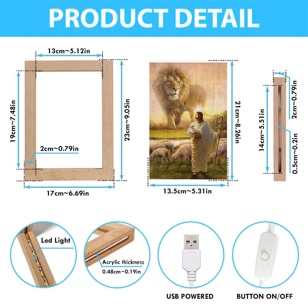 Lion Lambs Walking With Jesus Frame Lamp - Lion Frame Lamp Print - Christian Art - Religious Home Decor