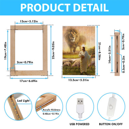 Lion Lambs Walking With Jesus Frame Lamp - Lion Frame Lamp Print - Christian Art - Religious Home Decor