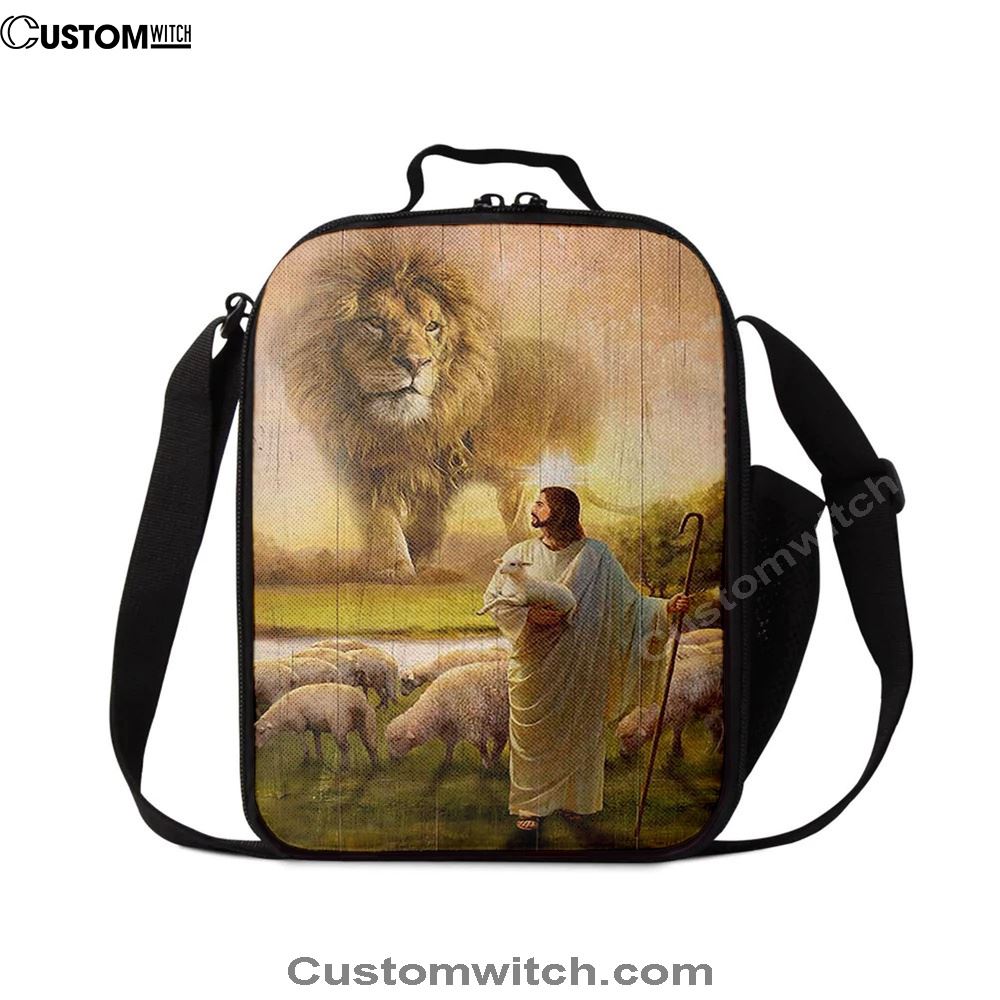 Lion Lambs Walking With Jesus Lunch Bag - Lion Lunch Bag, Bible Verse Lunch Bag For Men And Women