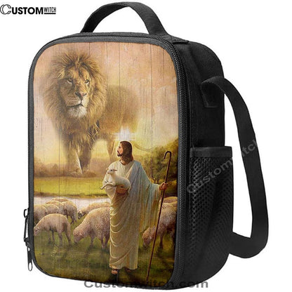 Lion Lambs Walking With Jesus Lunch Bag - Lion Lunch Bag, Bible Verse Lunch Bag For Men And Women