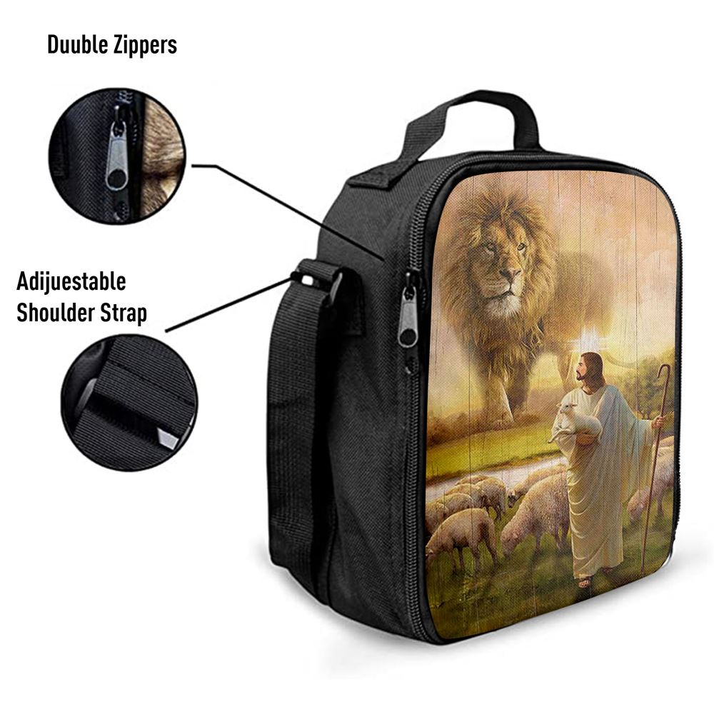 Lion Lambs Walking With Jesus Lunch Bag - Lion Lunch Bag, Bible Verse Lunch Bag For Men And Women