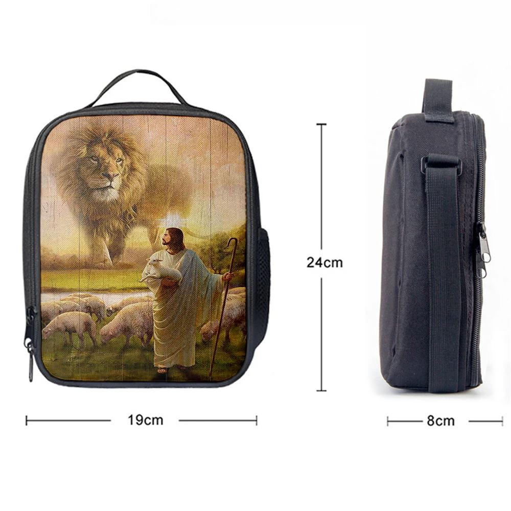Lion Lambs Walking With Jesus Lunch Bag - Lion Lunch Bag, Bible Verse Lunch Bag For Men And Women