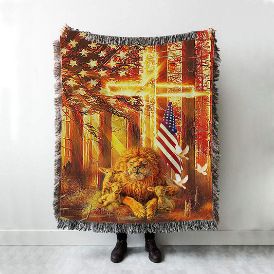 Lion & Lambs Woven Throw Blanket - Christian Wall Woven Blanket - Religious Woven Blanket Prints