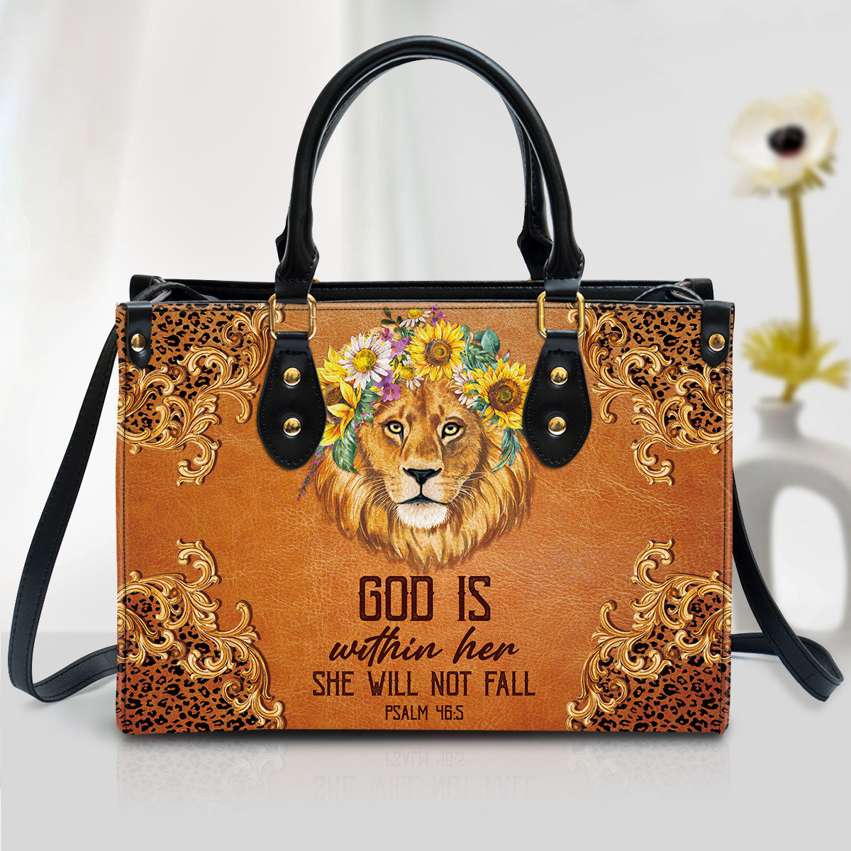 Lion Leather Handbag, God Is Within Her She Will Not Fall Leather Bag, Religious Gifts For Women, Women Pu Leather Bag