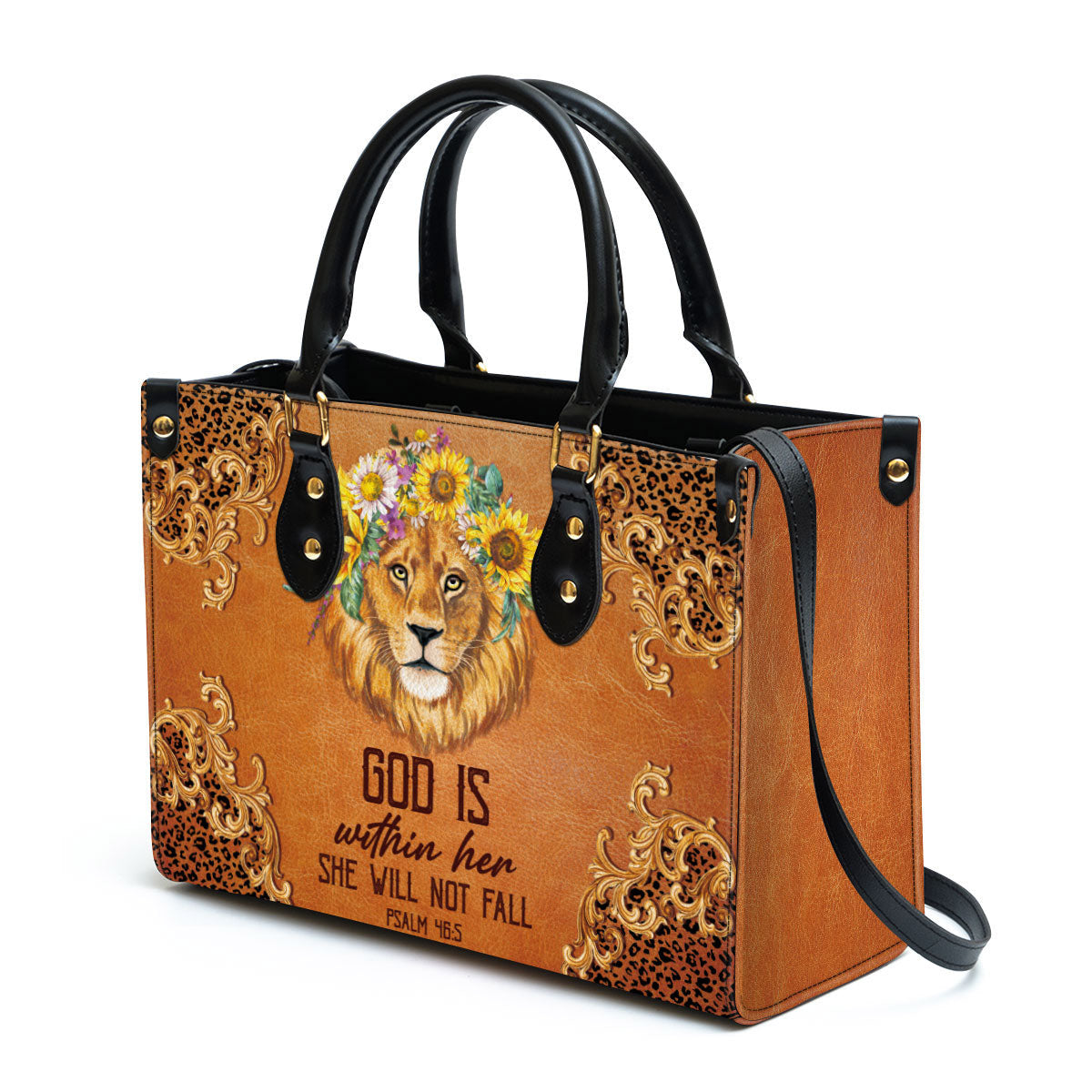 Lion Leather Handbag, God Is Within Her She Will Not Fall Leather Bag, Religious Gifts For Women, Women Pu Leather Bag