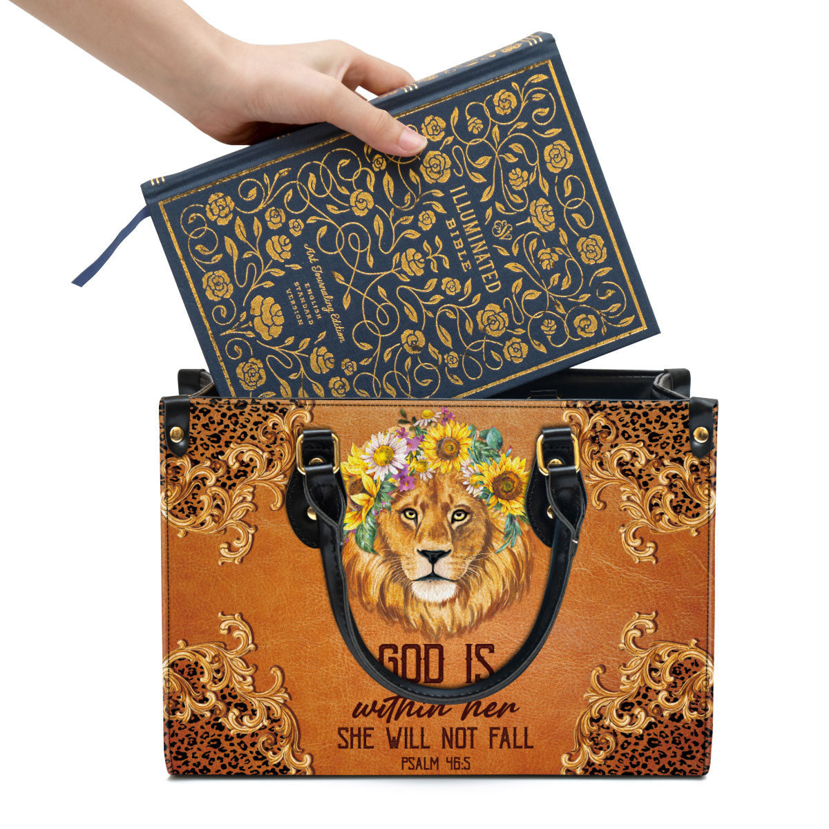 Lion Leather Handbag, God Is Within Her She Will Not Fall Leather Bag, Religious Gifts For Women, Women Pu Leather Bag
