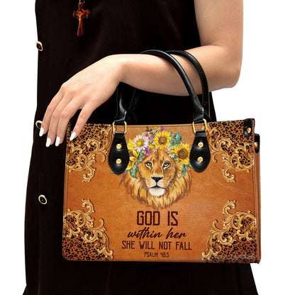 Lion Leather Handbag, God Is Within Her She Will Not Fall Leather Bag, Religious Gifts For Women, Women Pu Leather Bag