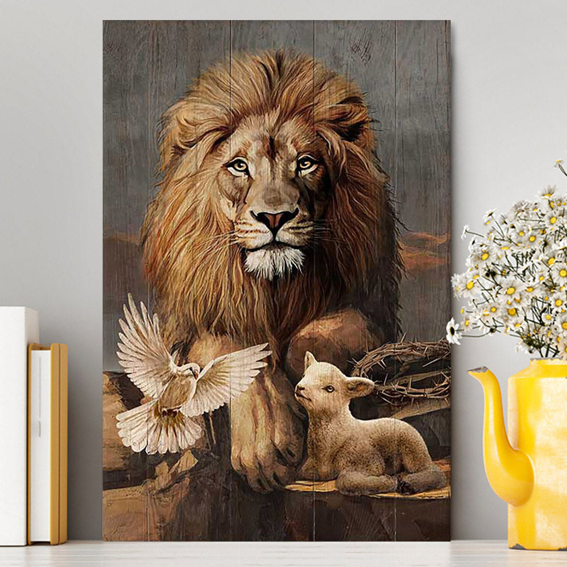Lion Little Lamb And Beautiful Dove Canvas - Lion Canvas Print - Christian Wall Art - Religious Home Decor