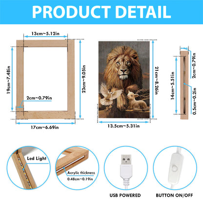 Lion Little Lamb And Beautiful Dove Frame Lamp - Lion Frame Lamp Print - Christian Art - Religious Home Decor
