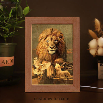 Lion Little Lamb And Beautiful Dove Frame Lamp - Lion Frame Lamp Print - Christian Art - Religious Home Decor