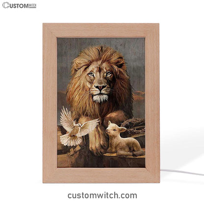 Lion Little Lamb And Beautiful Dove Frame Lamp - Lion Frame Lamp Print - Christian Art - Religious Home Decor
