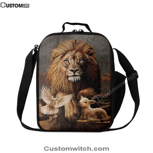Lion Little Lamb And Beautiful Dove Lunch Bag - Lion Lunch Bag, Bible Verse Lunch Bag For Men And Women