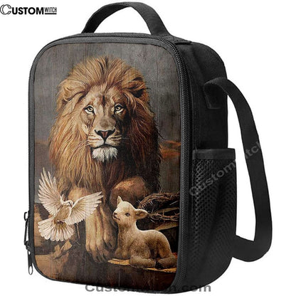 Lion Little Lamb And Beautiful Dove Lunch Bag - Lion Lunch Bag, Bible Verse Lunch Bag For Men And Women