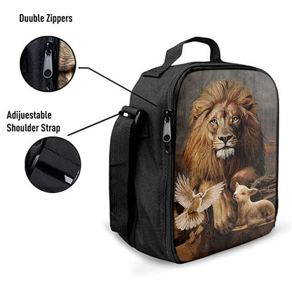 Lion Little Lamb And Beautiful Dove Lunch Bag - Lion Lunch Bag, Bible Verse Lunch Bag For Men And Women