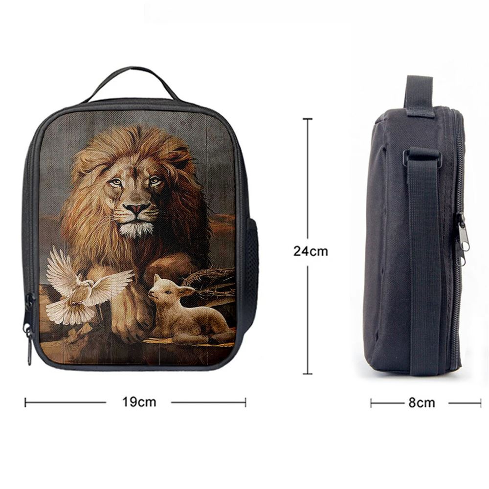 Lion Little Lamb And Beautiful Dove Lunch Bag - Lion Lunch Bag, Bible Verse Lunch Bag For Men And Women