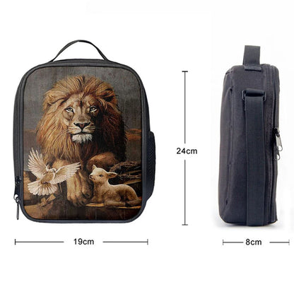 Lion Little Lamb And Beautiful Dove Lunch Bag - Lion Lunch Bag, Bible Verse Lunch Bag For Men And Women