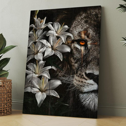Lion Of Judah Amazing Lily Painting Unique Cross Canvas, Christmas Gift for Christian