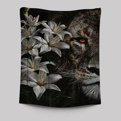 Lion Of Judah Amazing Lily Painting Unique Cross Tapestry