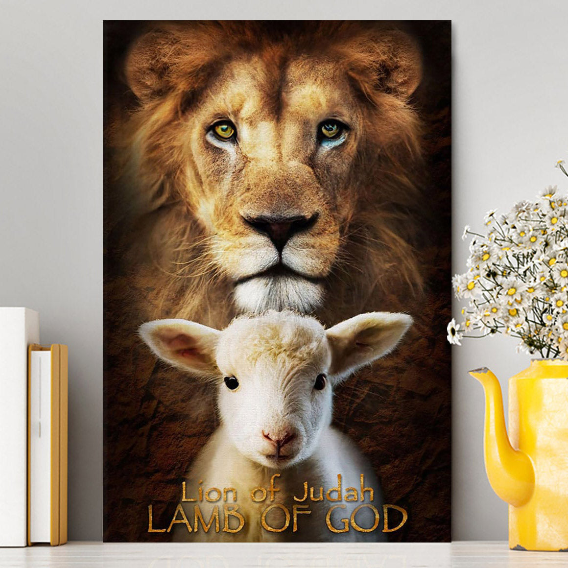 Lion Of Judah And Lamb Of God Stand Together Canvas Wall Art - Inspirational Canvas Art - Christian Wall Decor