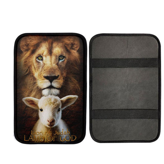 Lion Of Judah And Lamb Of God Stand Together Car Center Console Cover, Christian Gift Car Armrest Pad