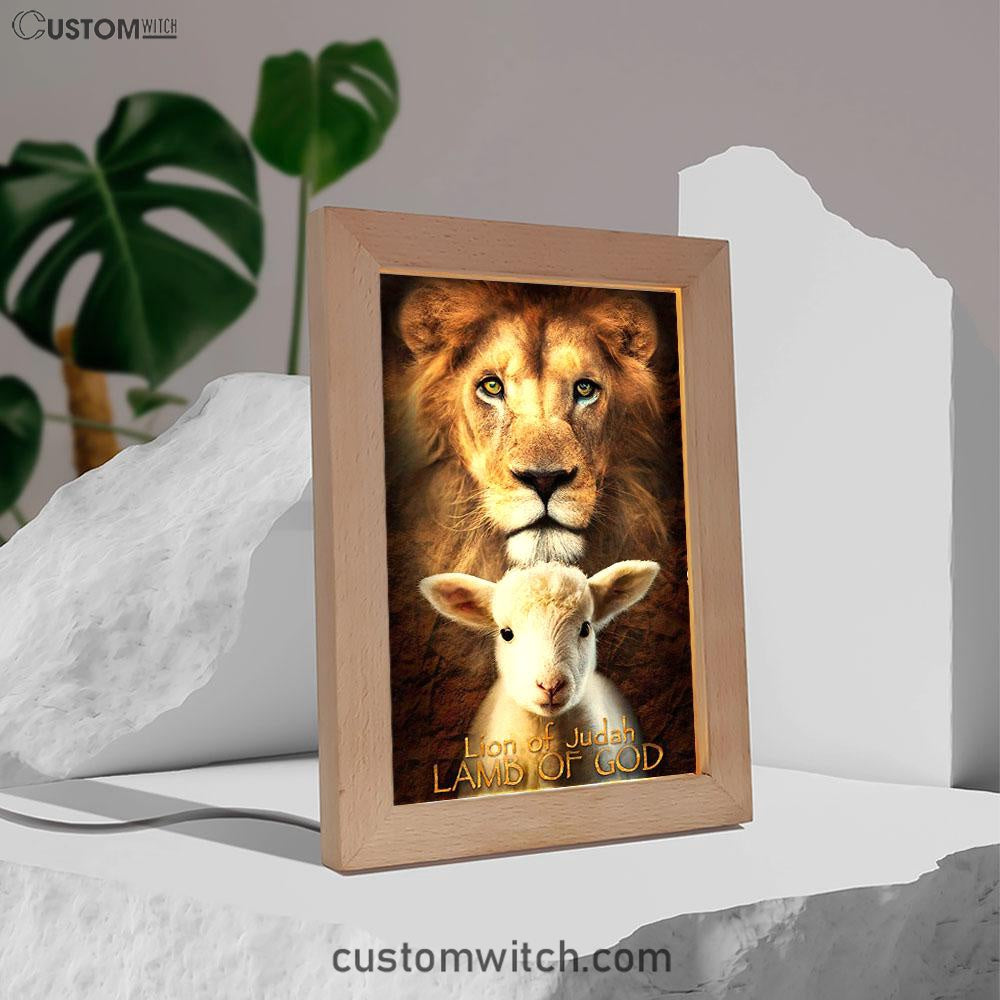 Lion Of Judah And Lamb Of God Stand Together Frame Lamp Art - Inspirational Frame Lamp Art - Christian Decor