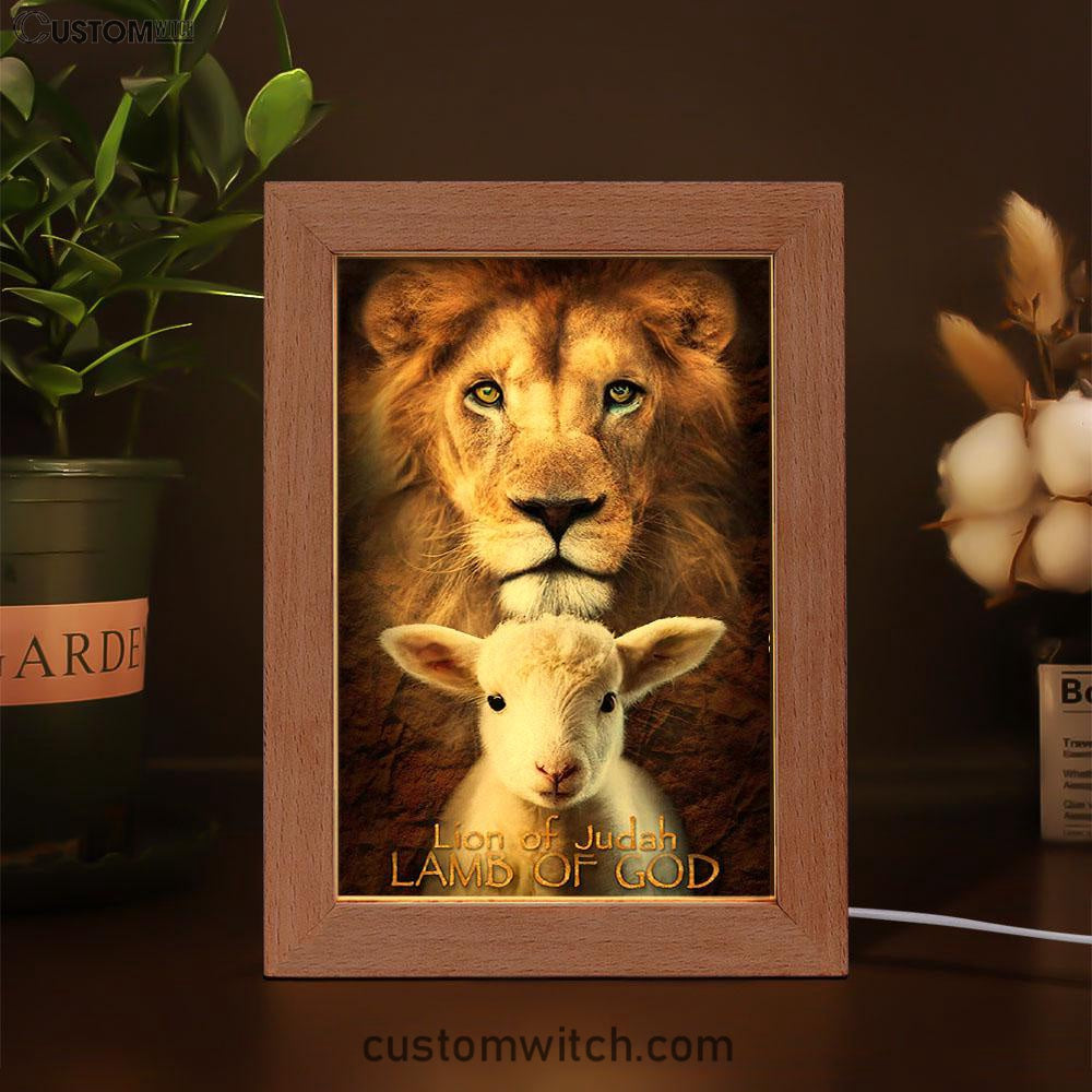 Lion Of Judah And Lamb Of God Stand Together Frame Lamp Art - Inspirational Frame Lamp Art - Christian Decor