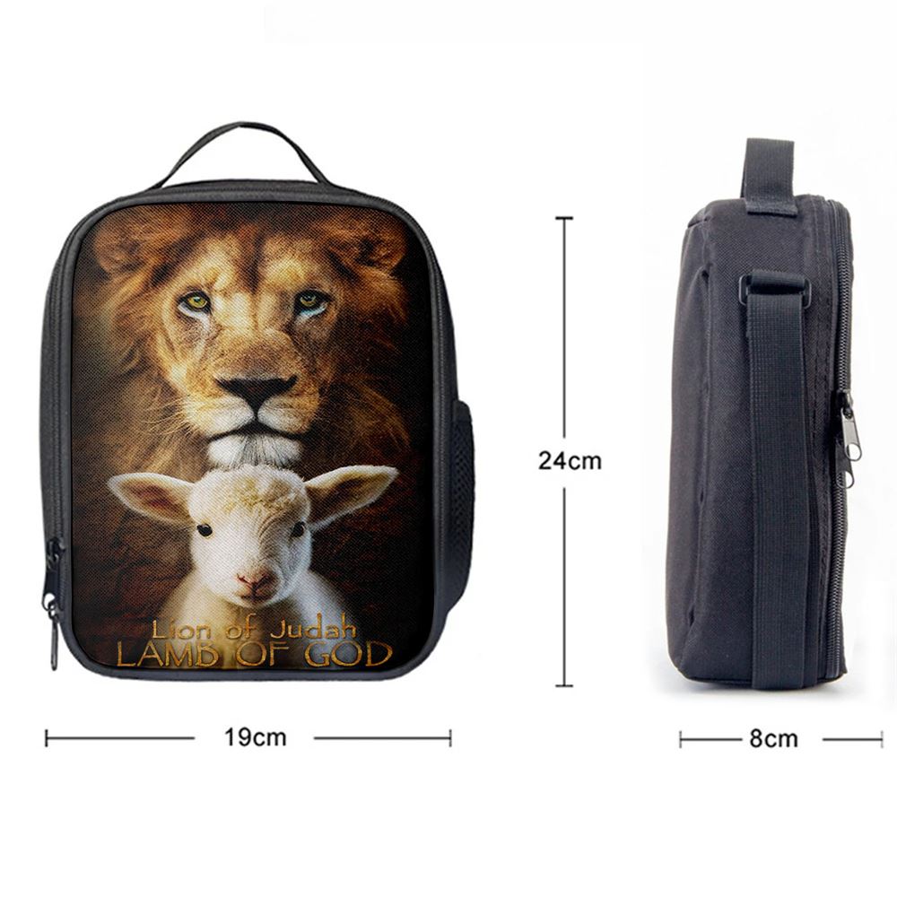 Lion Of Judah And Lamb Of God Stand Together Lunch Bag, Bible Verse Lunch Bag For Men And Women