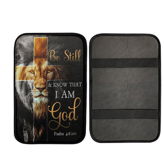 Lion Of Judah Be Still And Know Psalm 4610 Christian Car Center Console Cover, Christian Gift Car Armrest Pad