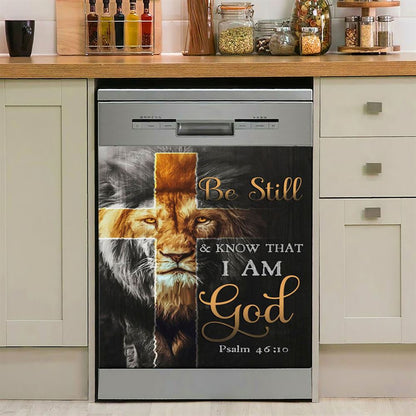 Lion Of Judah Be Still And Know Psalm 4610 Christian Dishwasher Cover, Bible Verse Dishwasher Wrap, Scripture Kitchen Decoration