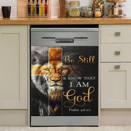 Lion Of Judah Be Still And Know Psalm 4610 Christian Dishwasher Cover, Bible Verse Dishwasher Wrap, Scripture Kitchen Decoration