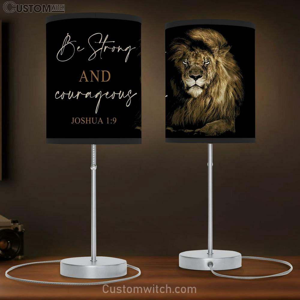 Lion Of Judah Be Strong And Courageous Joshua 19 Table Lamb Art - Scripture Table Lamb Prints - Christian Lamb Gift