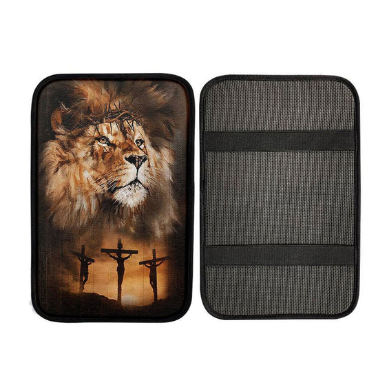 Lion Of Judah Crown Of Thorn Car Armrest Pad - Lion Car Center Console Cover, Christian Gift Car Armrest Pad
