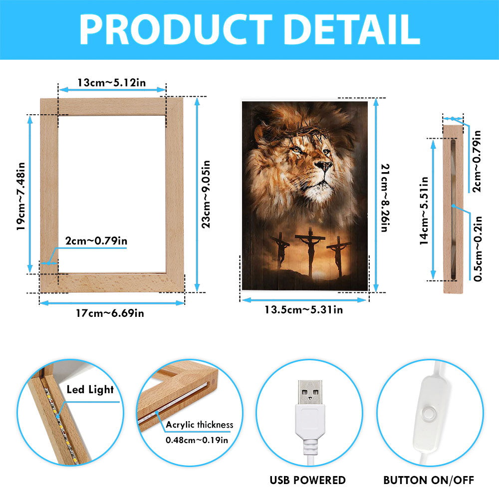 Lion Of Judah Crown Of Thorn Frame Lamp - Lion Frame Lamp Print - Christian Art - Religious Home Decor