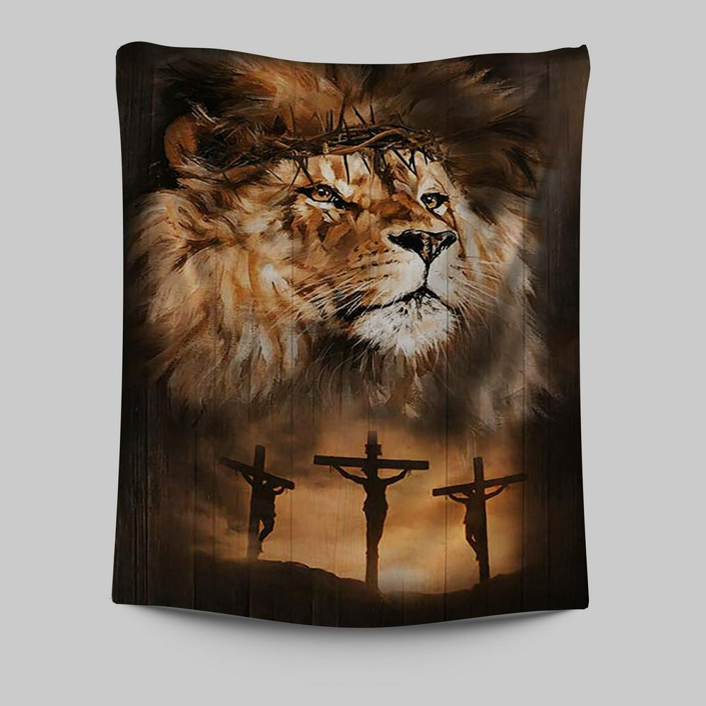 Lion Of Judah Crown Of Thorn Tapestry - Lion Tapestry Print - Christian Wall Art - Religious Home Decor