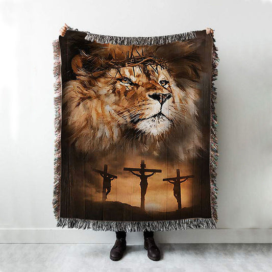 Lion Of Judah Crown Of Thorn Woven Blanket - Lion Woven Blanket Print - Christian Throw Blanket - Religious Home Decor