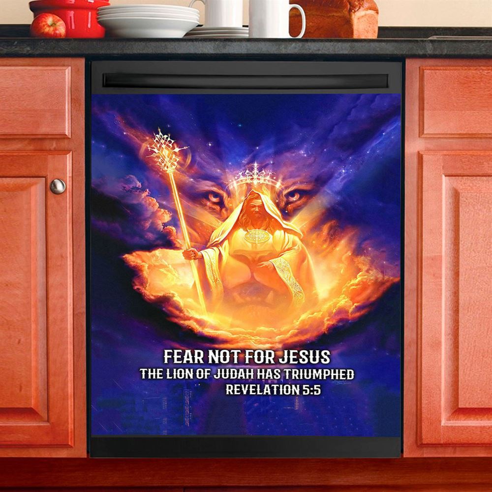 Lion Of Judah Fear Not For Jesus Dishwasher Cover, Revelation 5 5 Dishwasher Wrap, Jesus Kitchen Decoration