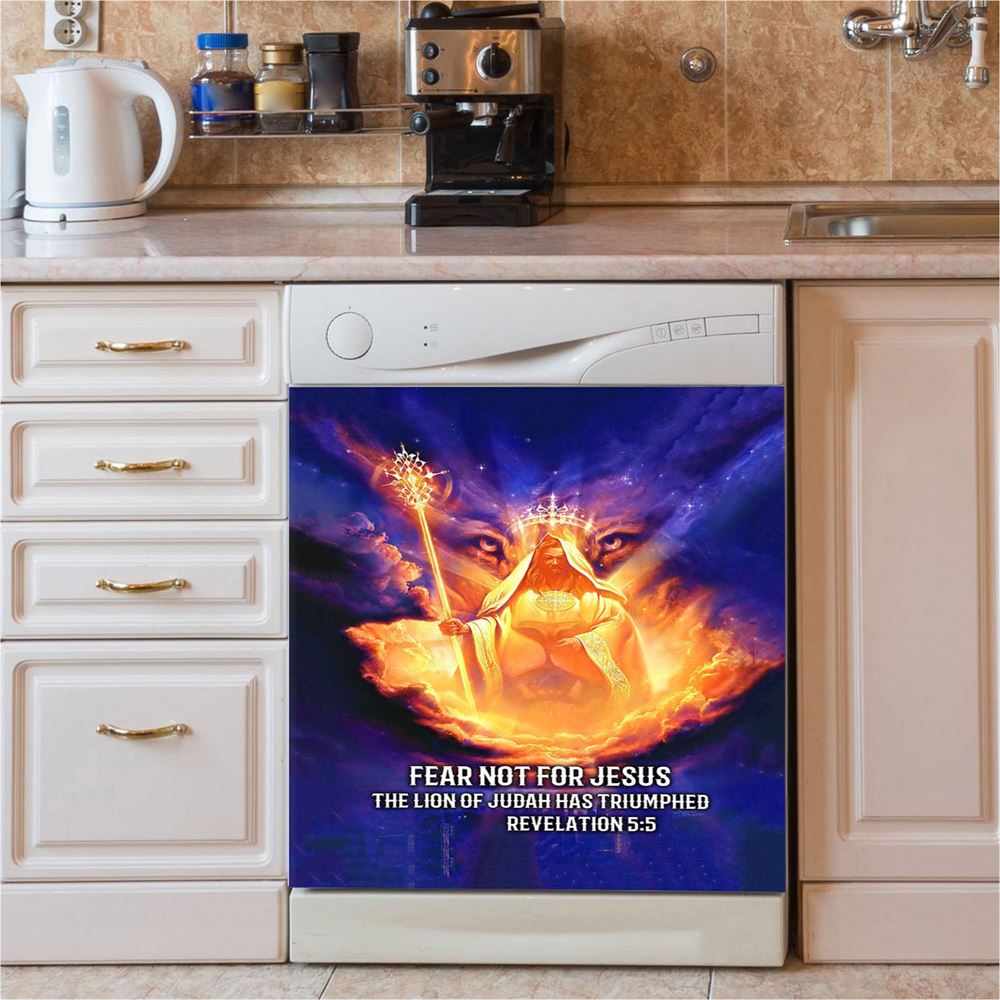 Lion Of Judah Fear Not For Jesus Dishwasher Cover, Revelation 5 5 Dishwasher Wrap, Jesus Kitchen Decoration