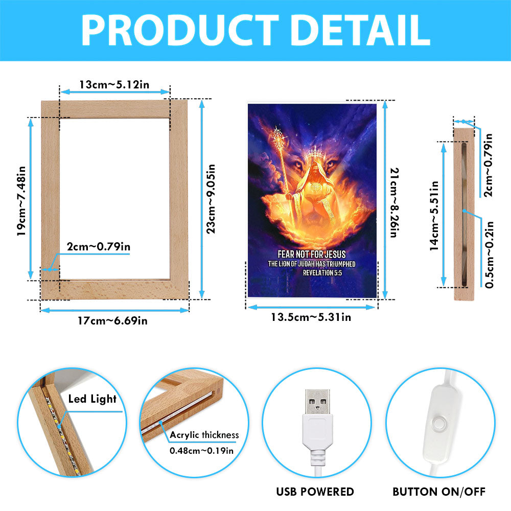 Lion Of Judah Fear Not For Jesus Frame Lamp Art - Revelation 5 5 Frame Lamp - Jesus Frame Lamp Pictures - Christian Night Light