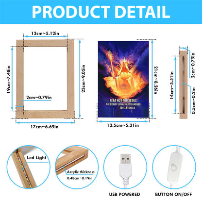 Lion Of Judah Fear Not For Jesus Frame Lamp Art - Revelation 5 5 Frame Lamp - Jesus Frame Lamp Pictures - Christian Night Light