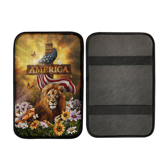 Lion Of Judah God Bless America Car Armrest Pad - Lion Car Center Console Cover, Christian Gift Car Armrest Pad