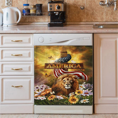 Lion Of Judah God Bless America Dishwasher Cover, Lion Dishwasher Wrap, Christian Kitchen Decoration