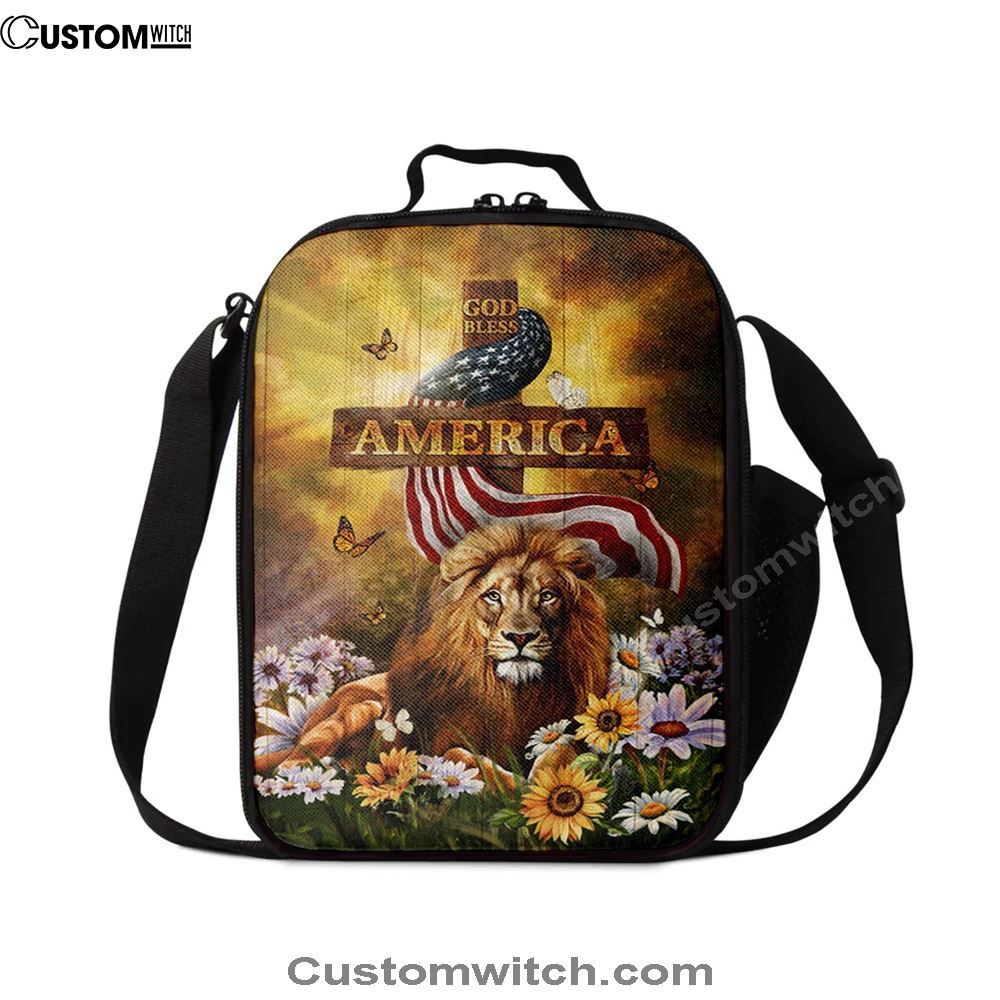 Lion Of Judah God Bless America Lunch Bag - Lion Lunch Bag, Bible Verse Lunch Bag For Men And Women