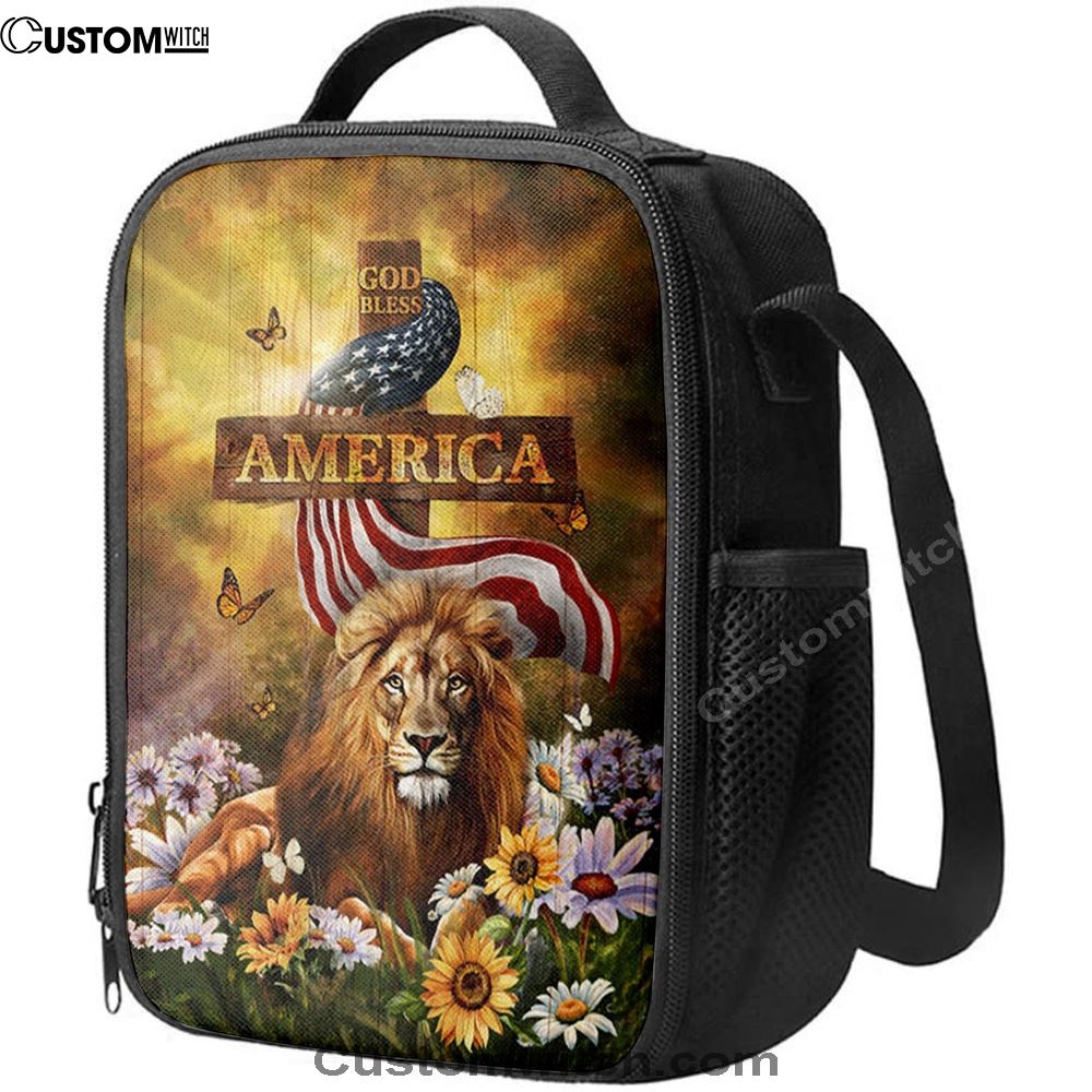 Lion Of Judah God Bless America Lunch Bag - Lion Lunch Bag, Bible Verse Lunch Bag For Men And Women