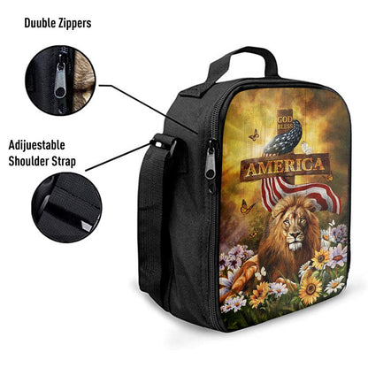 Lion Of Judah God Bless America Lunch Bag - Lion Lunch Bag, Bible Verse Lunch Bag For Men And Women
