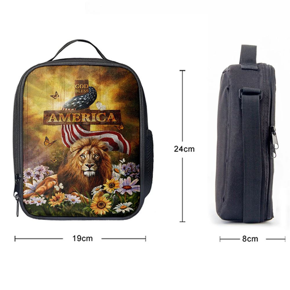 Lion Of Judah God Bless America Lunch Bag - Lion Lunch Bag, Bible Verse Lunch Bag For Men And Women